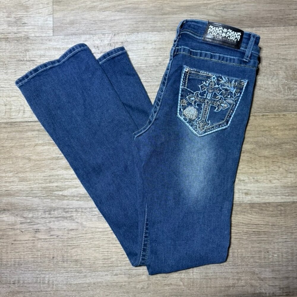 Blue boot Cut J For Justice Jeans with Rhinestone Cross Size 3